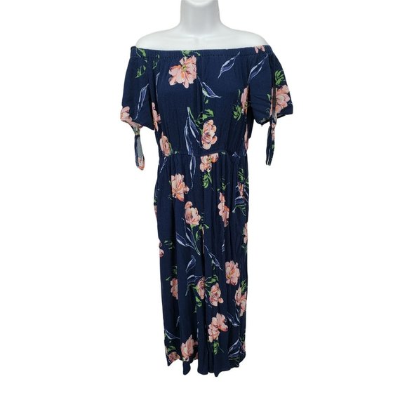 Love Fire Blue Floral Cold Shoulder Large Romper‎ - Picture 1 of 9